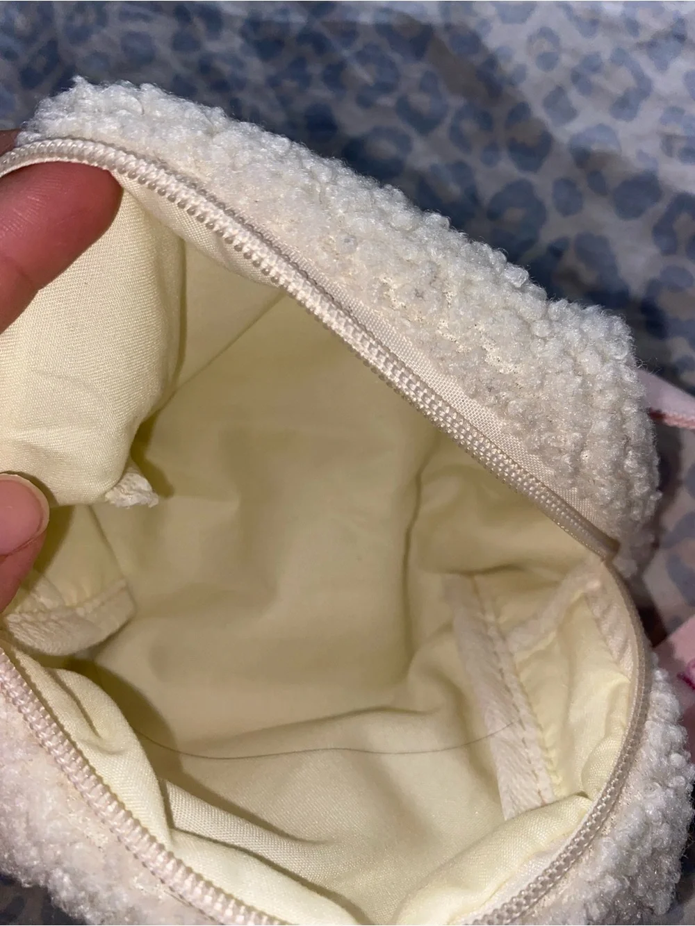 Fluffy white care bear plush cosmetic pouch